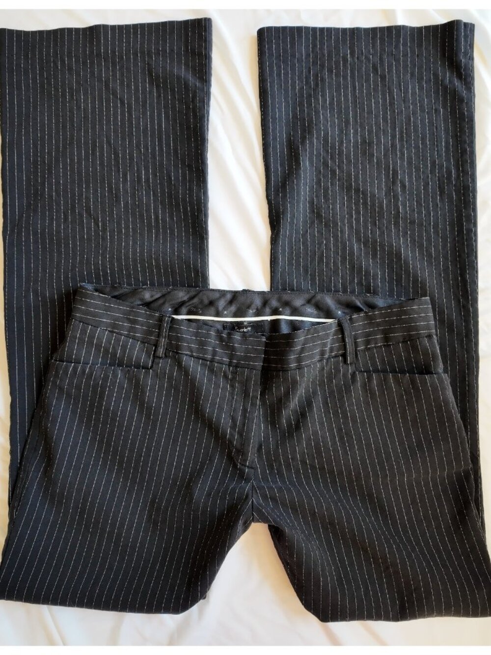 Vintage Office Siren Low Rise Pinstripe Wide Leg Trousers Black Size 9 Y2K 2000s